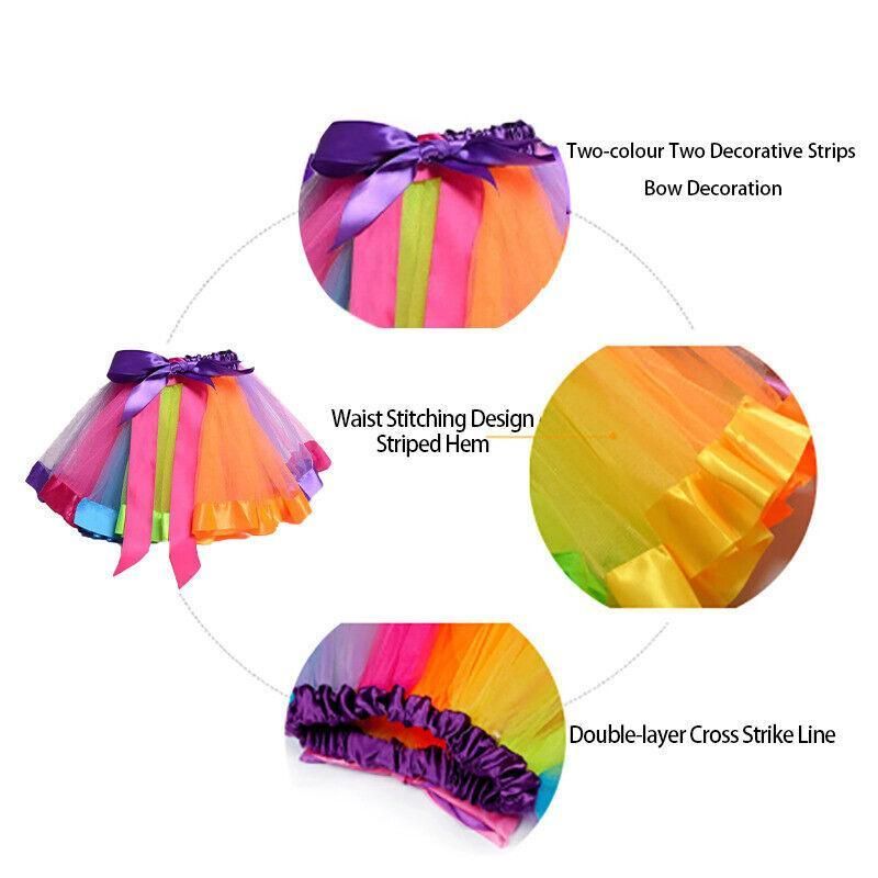Adult Girl Rainbow Tutu Skirt Princess Dressup Party Costume Ballet Dancewear - L