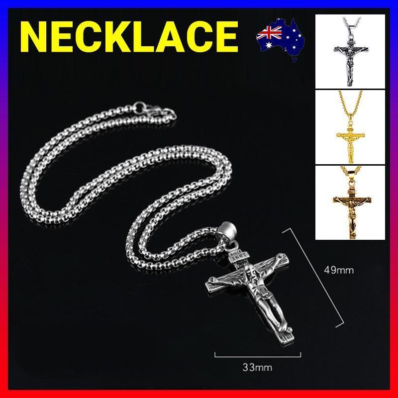 Men Stainless Steel Gold Silver Black Jesus Crucifix Pendant Chain Necklace Gold&Black - with 3*55cm rolo chain
