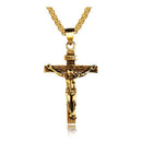 Men Stainless Steel Gold Silver Black Jesus Crucifix Pendant Chain Necklace Gold&Black - with 3*55cm rolo chain