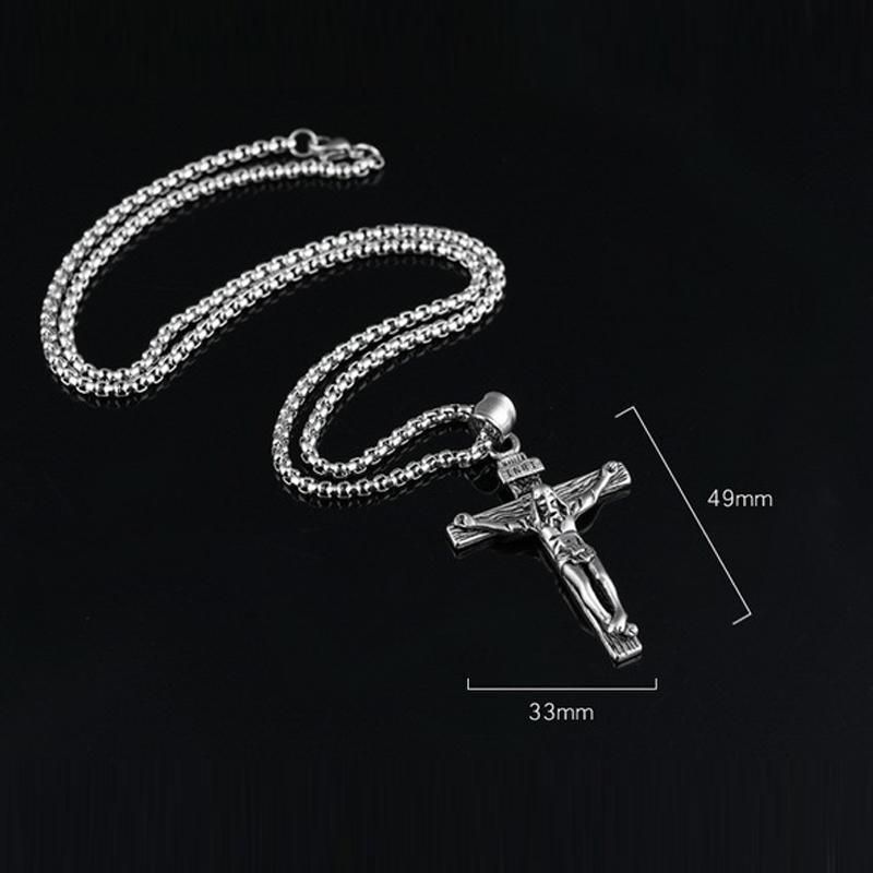 Men Stainless Steel Gold Silver Black Jesus Crucifix Pendant Chain Necklace Gold&Black - with 3*55cm rolo chain