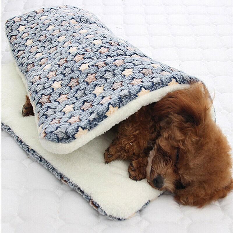 L Size Puppy Dog Cat Cushion Mattress Blanket Bed Soft Warm Pad Winter Kennel House - Blue Brownstar