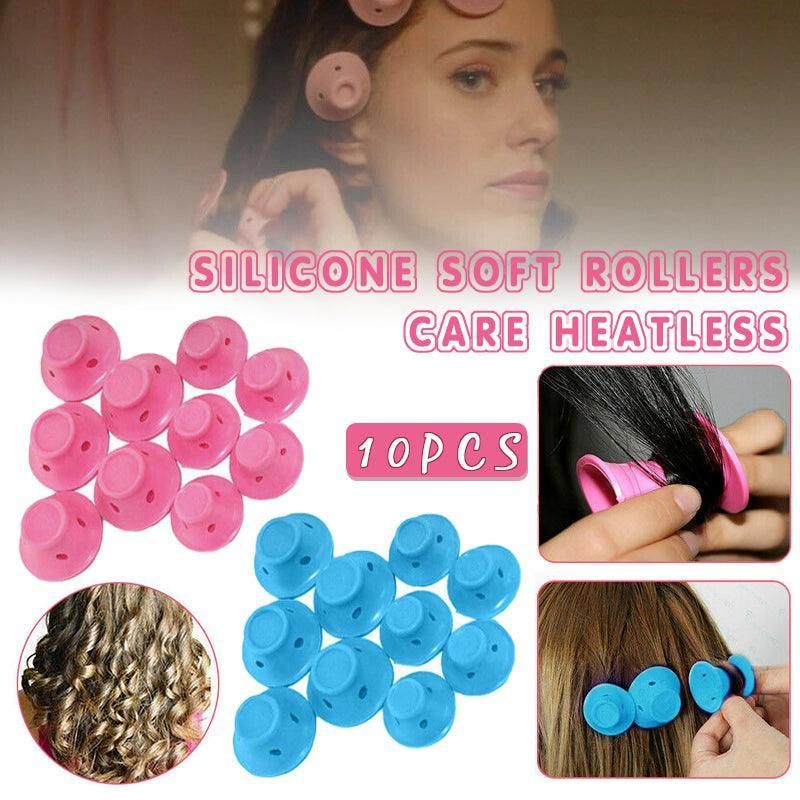 10Pcs DIY Magic Silicone Hair Curlers No-Heat Soft Rollers - Blue