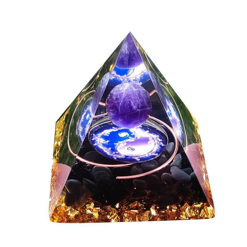 Amethyst Crystal Sphere Orgonite Pyramidamp Obsidians - Black Purple(60mmx60mm)