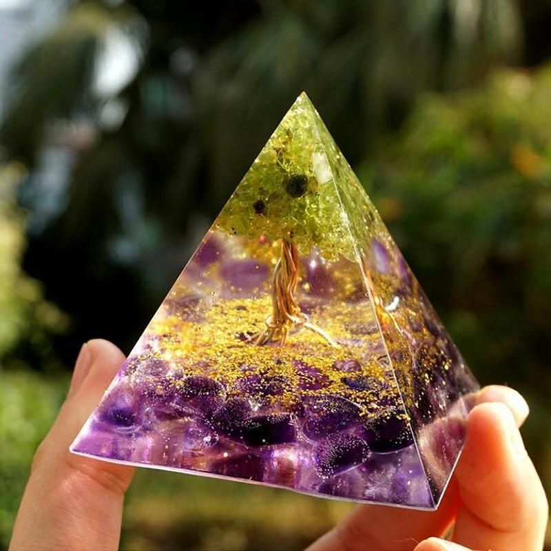 Amethyst Crystal Sphere Orgonite Pyramidamp Obsidians - Black Purple(60mmx60mm)