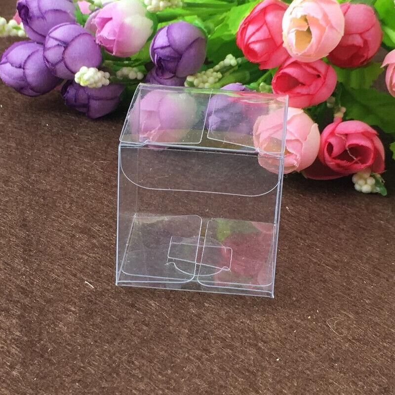 50 PVC Clear Transparent Macaron Square Cube Boxes For Wedding Favour Gift Candy - 60x60x60MM