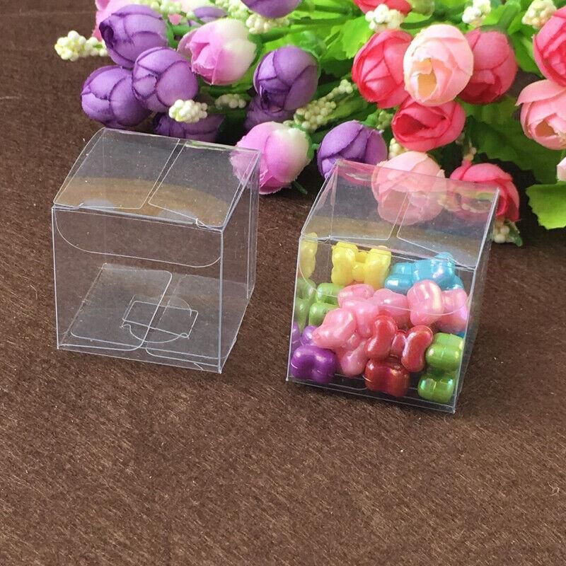 50 PVC Clear Transparent Macaron Square Cube Boxes For Wedding Favour Gift Candy - 60x60x60MM