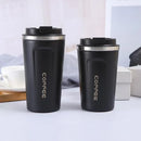 Insulated Coffee Mug Vacuum Travel Cup Thermal Stainless Steel Flask Reusable 380ML - Black