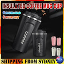 Insulated Coffee Mug Vacuum Travel Cup Thermal Stainless Steel Flask Reusable 380ML - Black