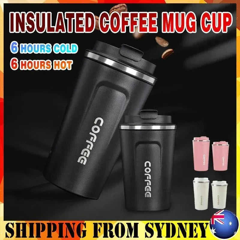 Insulated Coffee Mug Vacuum Travel Cup Thermal Stainless Steel Flask Reusable 380ML - Pink