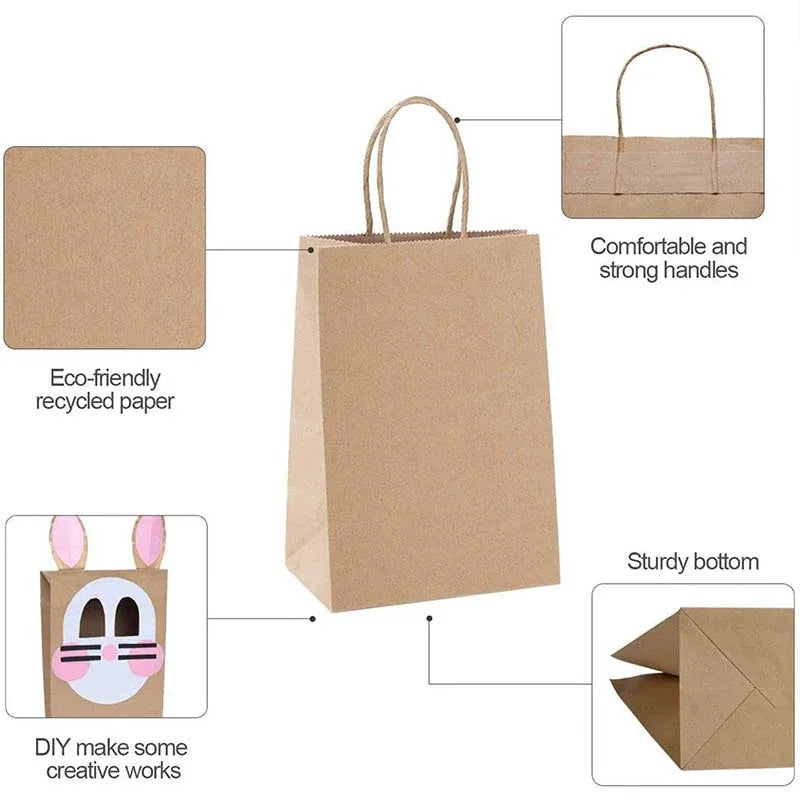 50X Kraft Paper Bags Gift Shopping Carry Craft Brown Bag With Handles - M-21cmx27cmx11cm