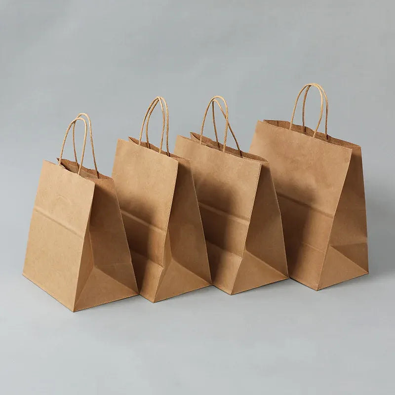 50X Kraft Paper Bags Gift Shopping Carry Craft Brown Bag With Handles - L-25.4cmx33cmx12.7cm