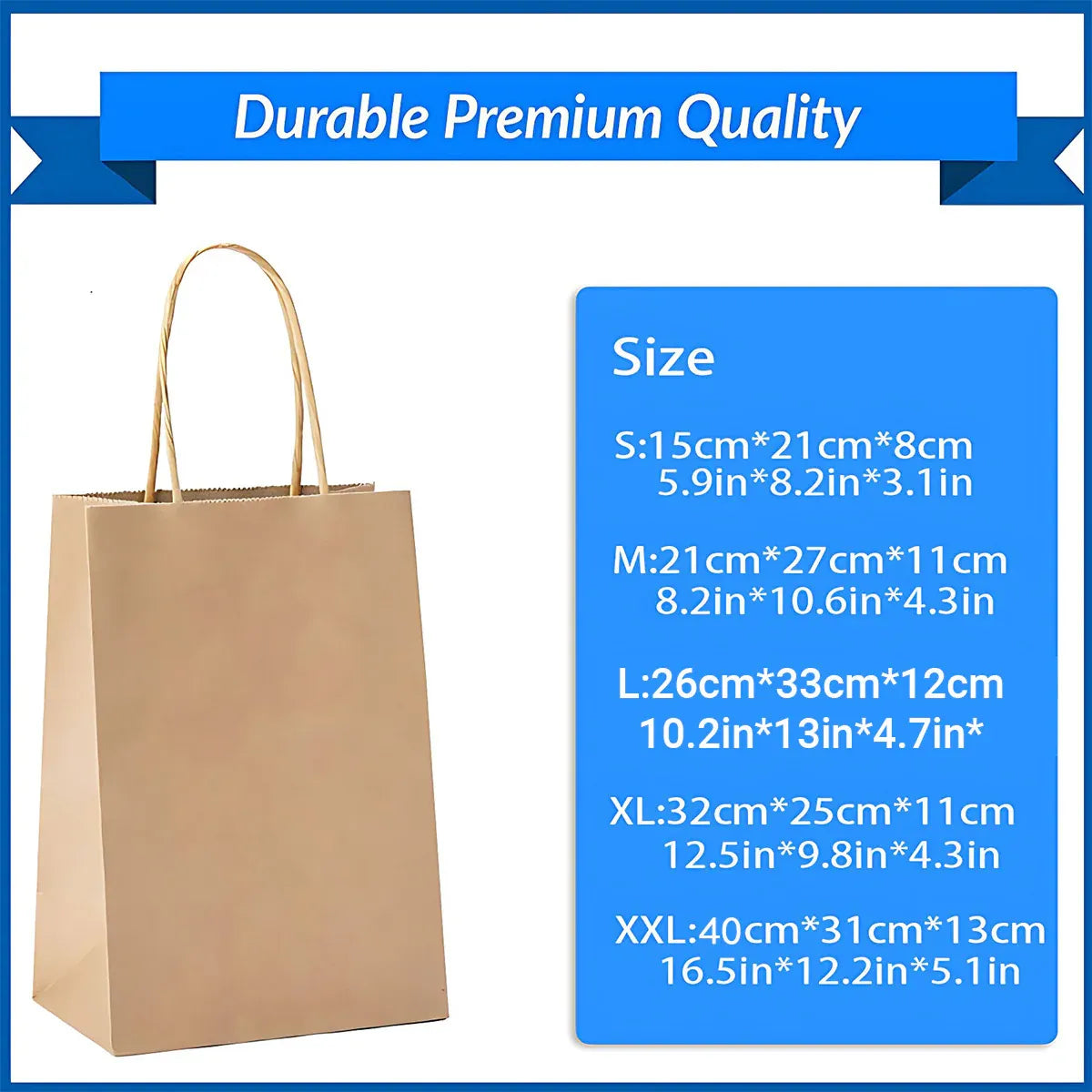 50X Kraft Paper Bags Gift Shopping Carry Craft Brown Bag With Handles - XL-32cmx25cmx11cm