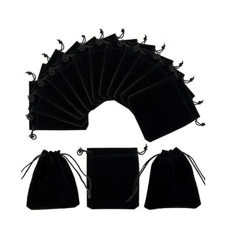 50X Small Velvet Cloth Drawstring Bags Gift Bag Jewelry Ring Pouch Earring Favor 9x12 - Black