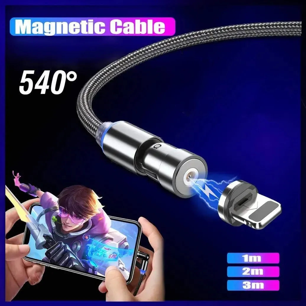 540 Degree Rotating Magnetic Charging Cable USB Data Cord for iPhone 1m 2m 3m - 3m