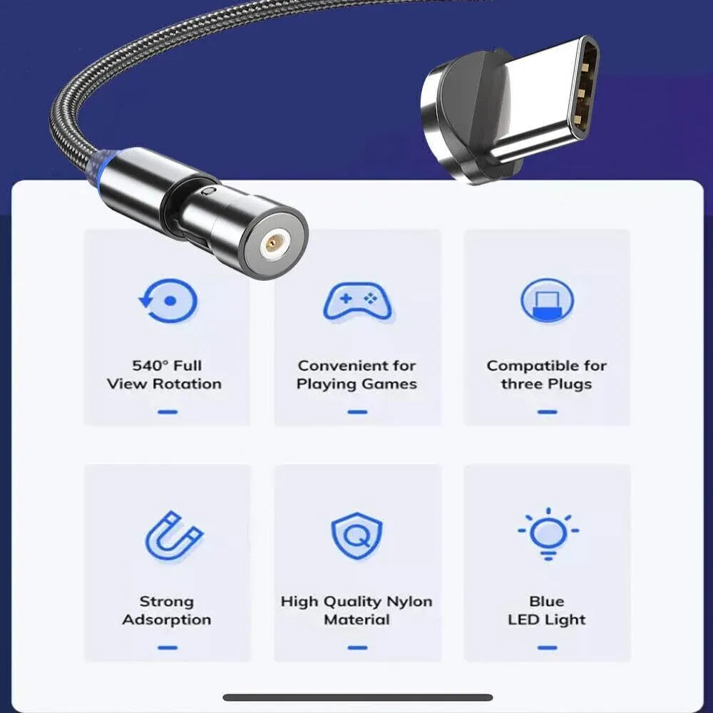 540 Degree Rotating Magnetic Charging Cable USB Data Cord for iPhone 1m 2m 3m - 3m