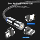 3in1 Fast Charging Cable with Rotating Head for USB C iOS Micro USB Devices - 1M