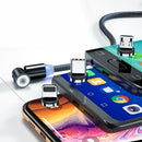 3in1 Fast Charging Cable with Rotating Head for USB C iOS Micro USB Devices - 1M