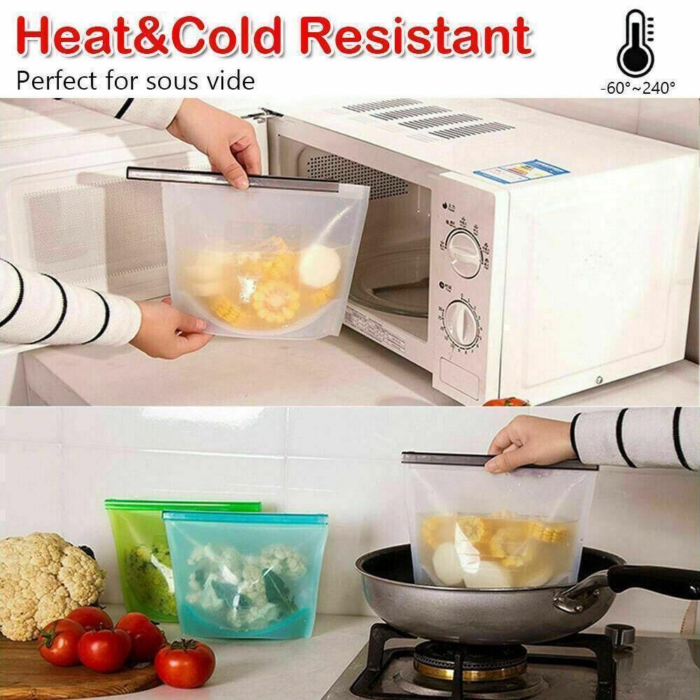Reusable Silicone Food Storage Bags Leak proof Microwave Freezer Freshness Safe 1000ml*4 - White 1000ml*2 +Blue 1000ml*1 +Green 1000ml*1