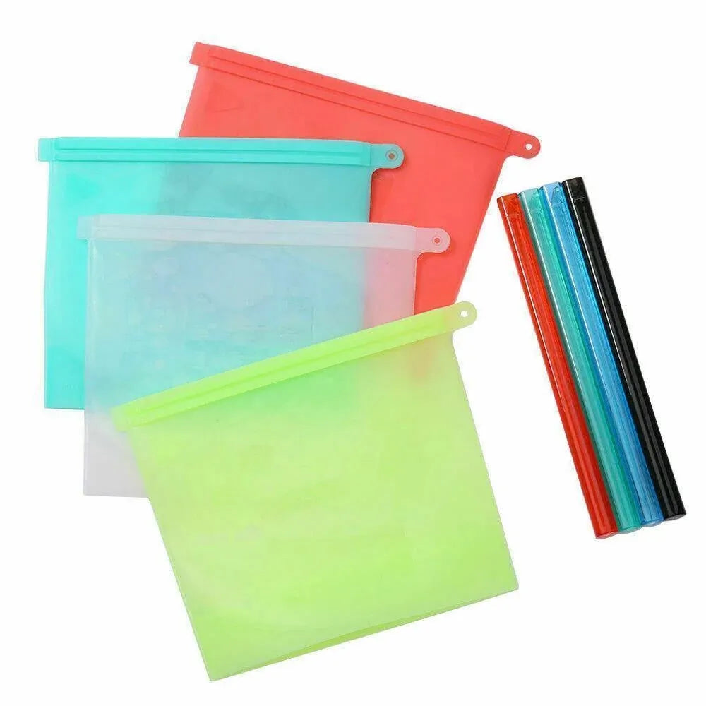 Reusable Silicone Food Storage Bags Leak proof Microwave Freezer Freshness Safe 1000ml*4 - White 1000ml*2 +Blue 1000ml*1 +Green 1000ml*1