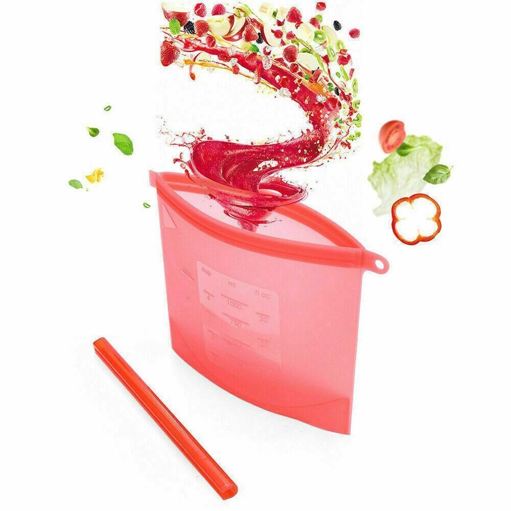 Reusable Silicone Food Storage Bags Leak proof Microwave Freezer Freshness Safe 1000ml*4 - White 1000ml*2 +Blue 1000ml*1 +Green 1000ml*1