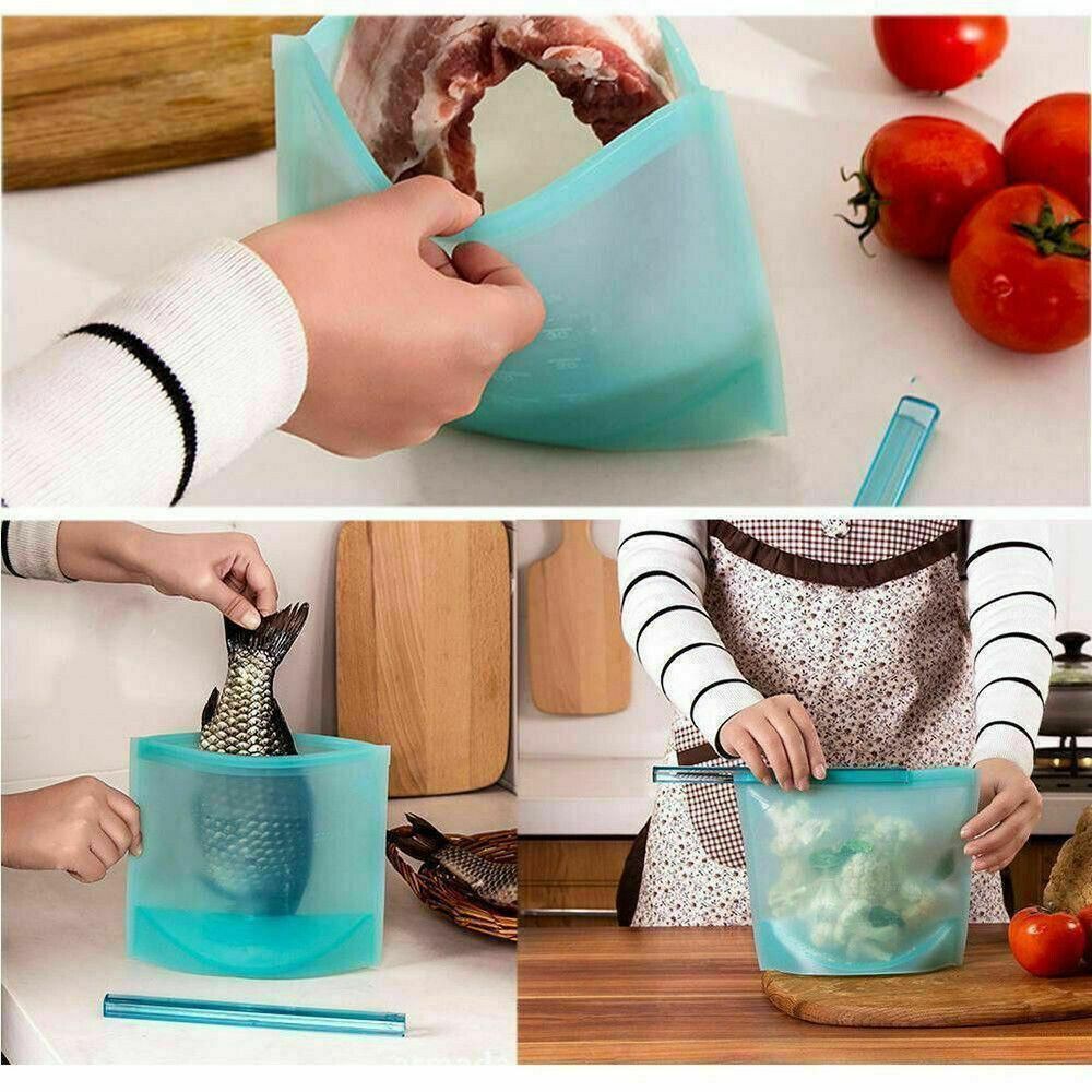 Reusable Silicone Food Storage Bags Leak proof Microwave Freezer Freshness Safe 1000ml*4 - White 1000ml*2 +Blue 1000ml*1 +Green 1000ml*1