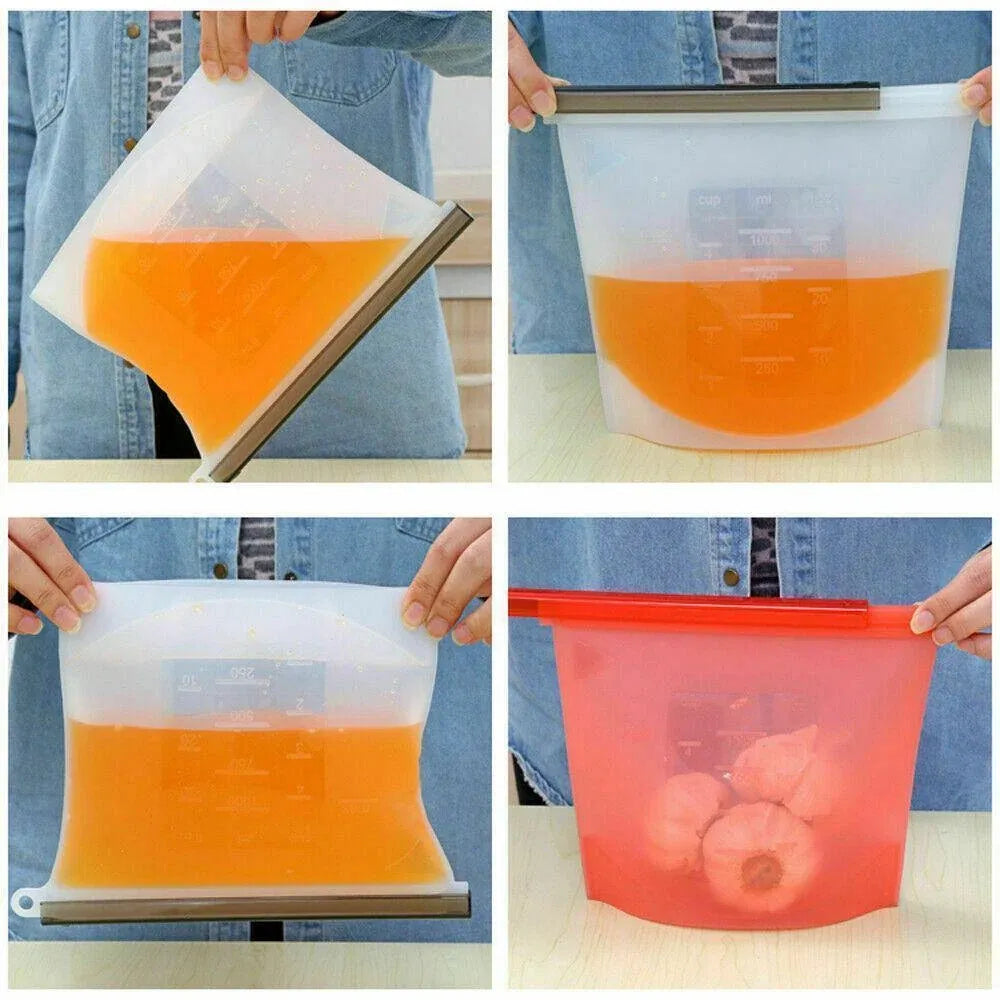Reusable Silicone Food Storage Bags Leak proof Microwave Freezer Freshness Safe 1000ml*4 - White 1000ml*2 +Blue 1000ml*1 +Green 1000ml*1