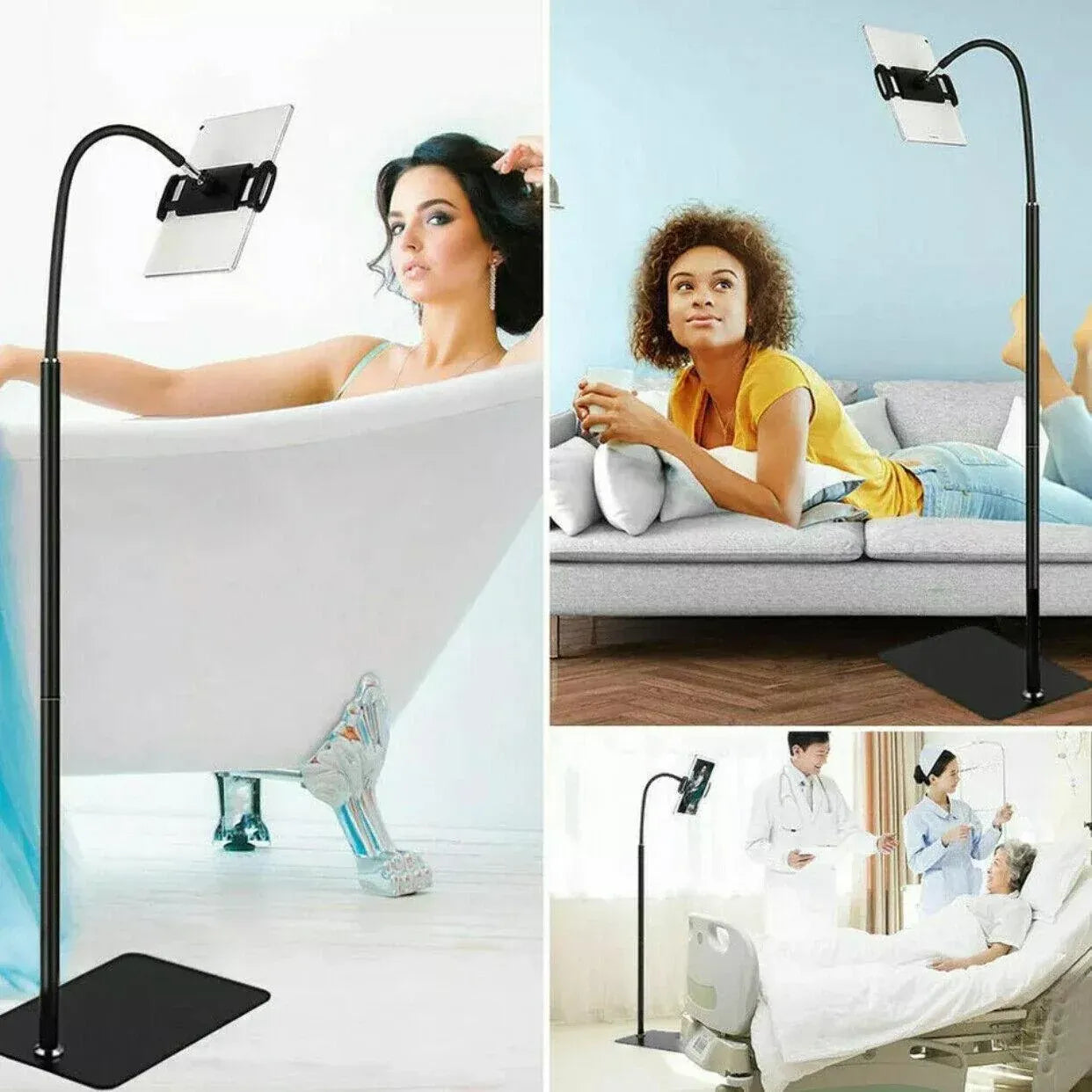Adjustable Floor/Desk Stand Bed Lazy Mount Holder Arm Bracket For Phone Tablet - Floor Stand (175cm&Black)