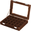 Velvet Jewelry Box Earring Organizer Display Case Storage Holder with 24 Grid - Beige