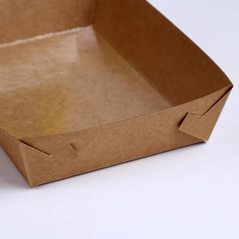 500PCS Kraft Cardboard Food Disposable Tray Brown Party Chips Takeaway Container - 3