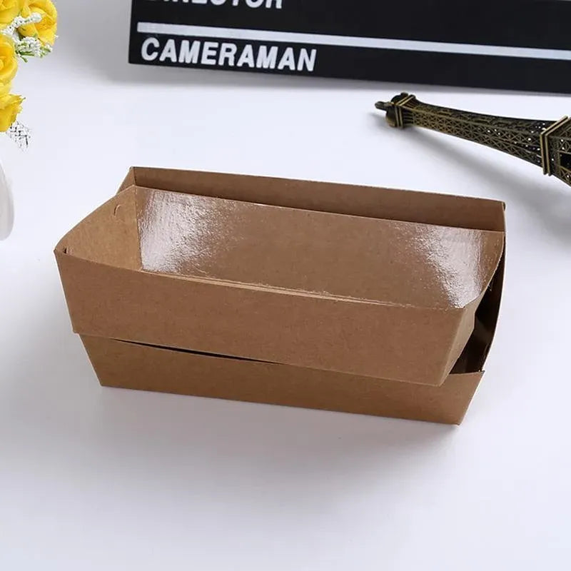 500PCS Kraft Cardboard Food Disposable Tray Brown Party Chips Takeaway Container - 3