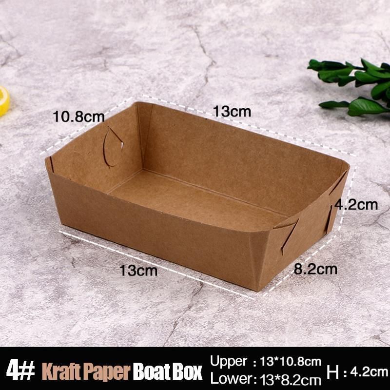 500PCS Kraft Cardboard Food Disposable Tray Brown Party Chips Takeaway Container - 3
