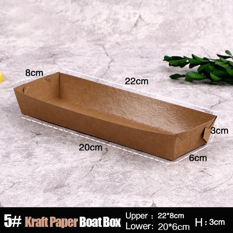 500PCS Kraft Cardboard Food Disposable Tray Brown Party Chips Takeaway Container - 3