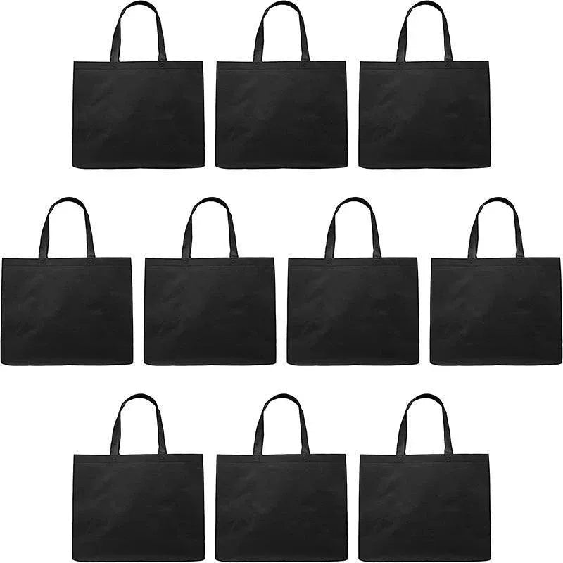 100PCS Reusable Non Woven Shopping Bags Eco Friendly Washable Tote Bags Black - 41X35X12CM