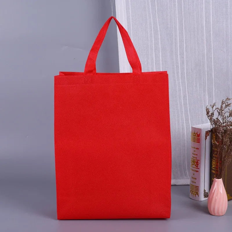 100PCS Reusable Non Woven Shopping Bags Eco Friendly Washable Tote Bags Red - 38X30X10CM