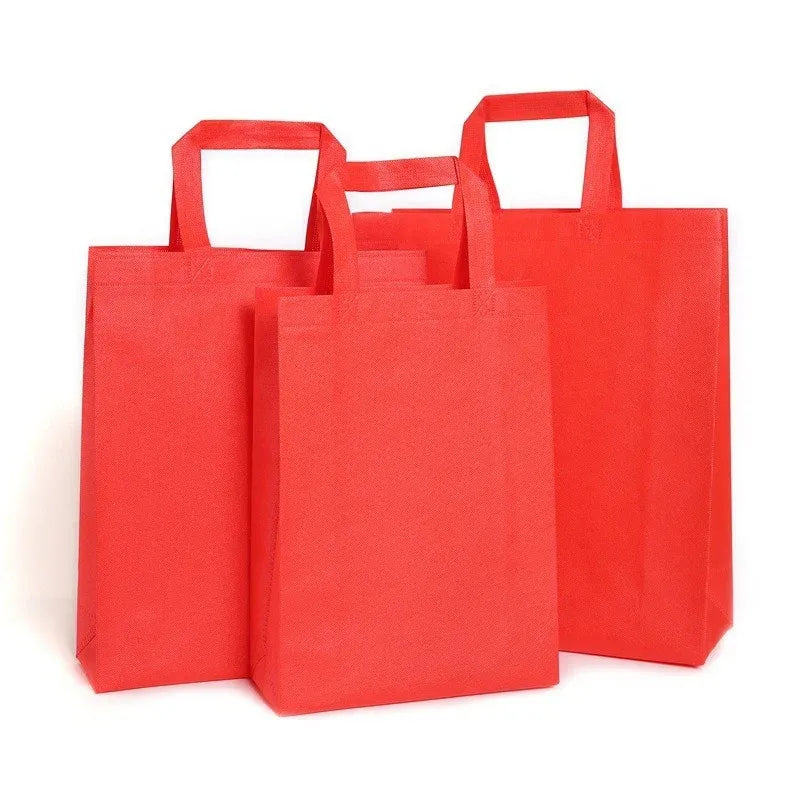 100PCS Reusable Non Woven Shopping Bags Eco Friendly Washable Tote Bags Red - 38X30X10CM