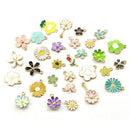 30PCS Assorted Gold Plated Enamel Flower Charms Pendant DIY For Jewelry Making