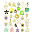 30PCS Assorted Gold Plated Enamel Flower Charms Pendant DIY For Jewelry Making