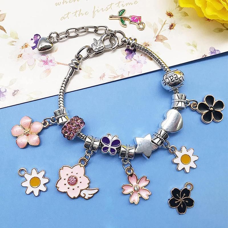 30PCS Assorted Gold Plated Enamel Flower Charms Pendant DIY For Jewelry Making