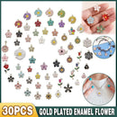 30PCS Assorted Gold Plated Enamel Flower Charms Pendant DIY For Jewelry Making