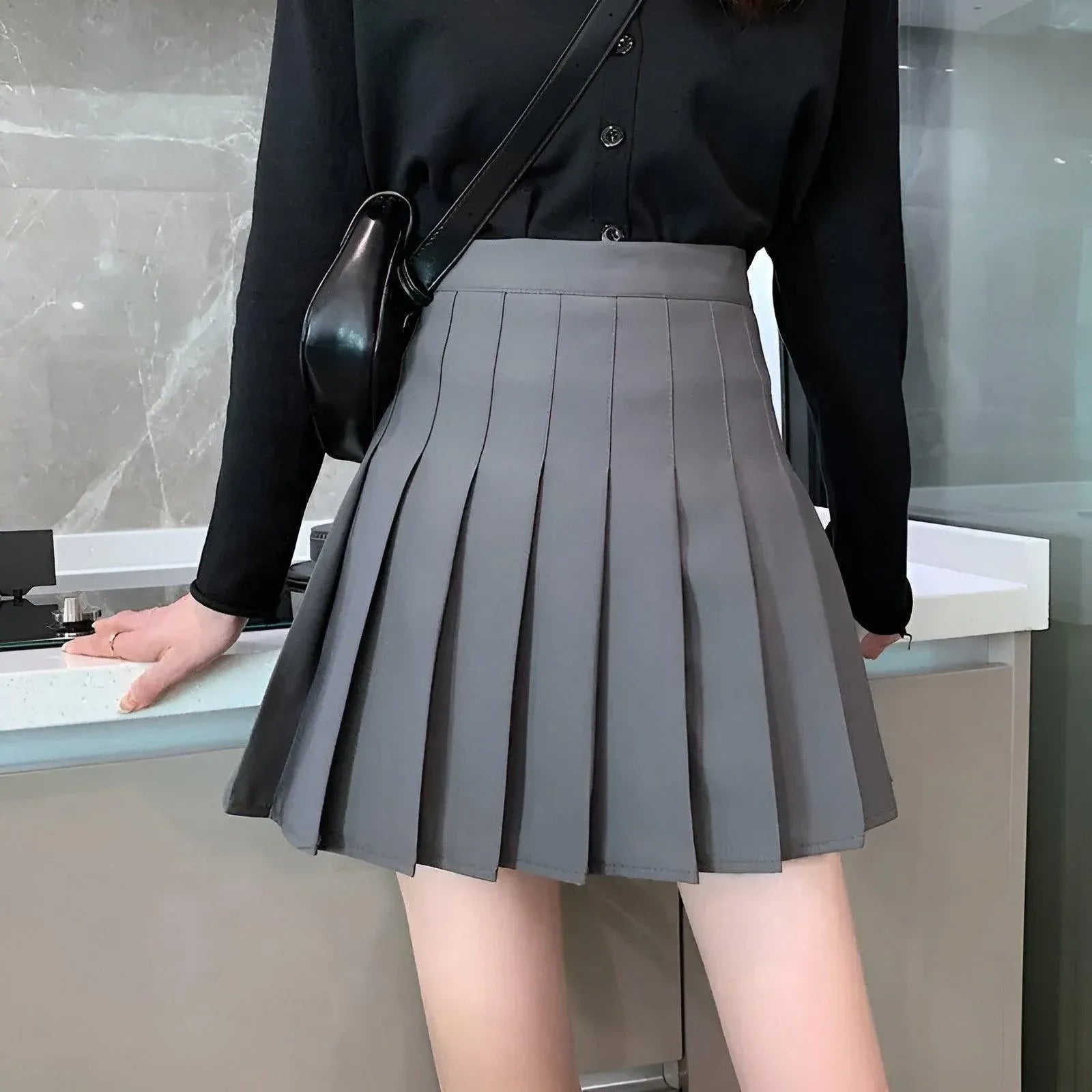 Grey Women High Waist Pleated Tennis Skirt Summer Slimming - S