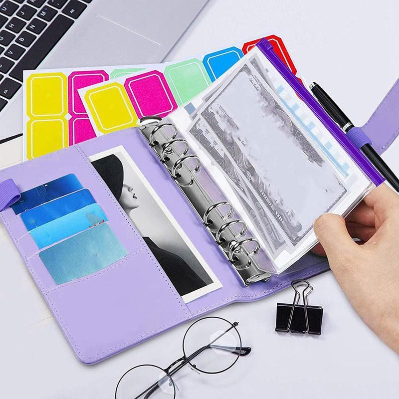 A6 Pu Leather Binder Pockets Cash Envelope Planner Notebooks - Black