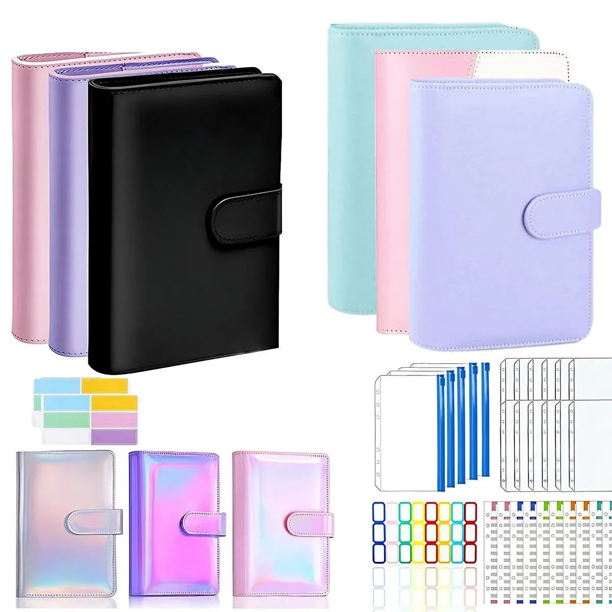 A6 Pu Leather Binder Pockets Cash Envelope Planner Notebooks - Blue