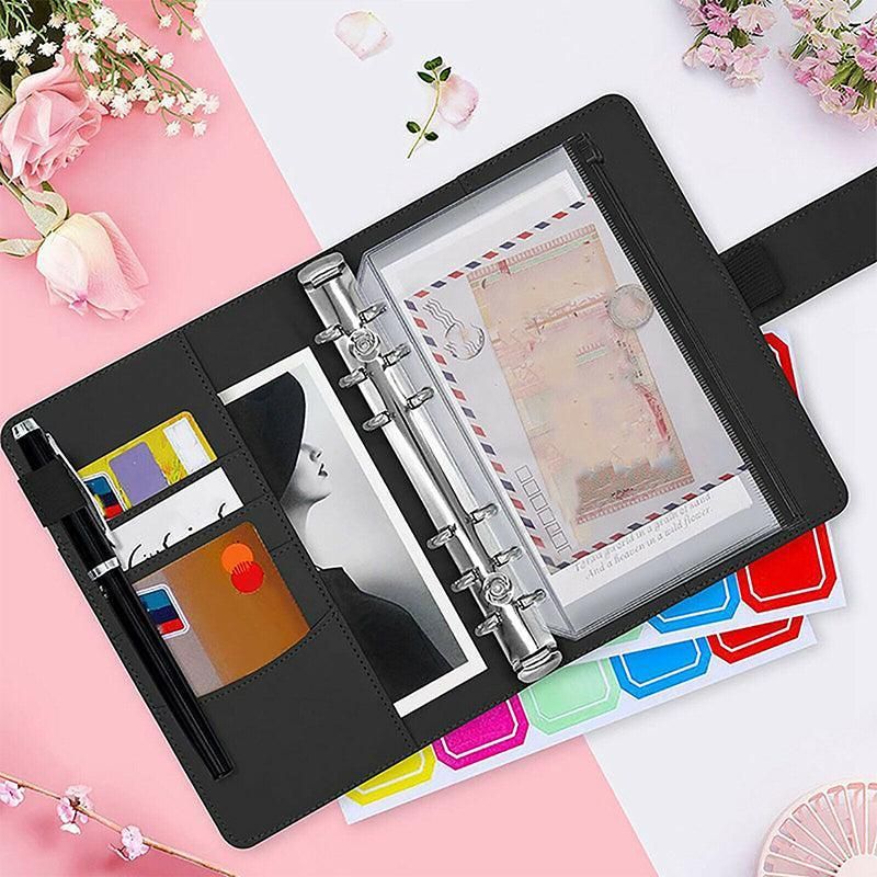 A6 Pu Leather Binder Pockets Cash Envelope Planner Notebooks - Blue
