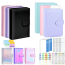 A6 Pu Leather Binder Pockets Cash Envelope Planner Notebooks - Pink+White