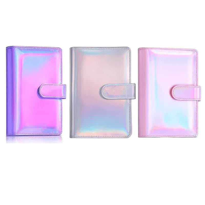 A6 Pu Leather Binder Pockets Cash Envelope Planner Notebooks - Laser Pink