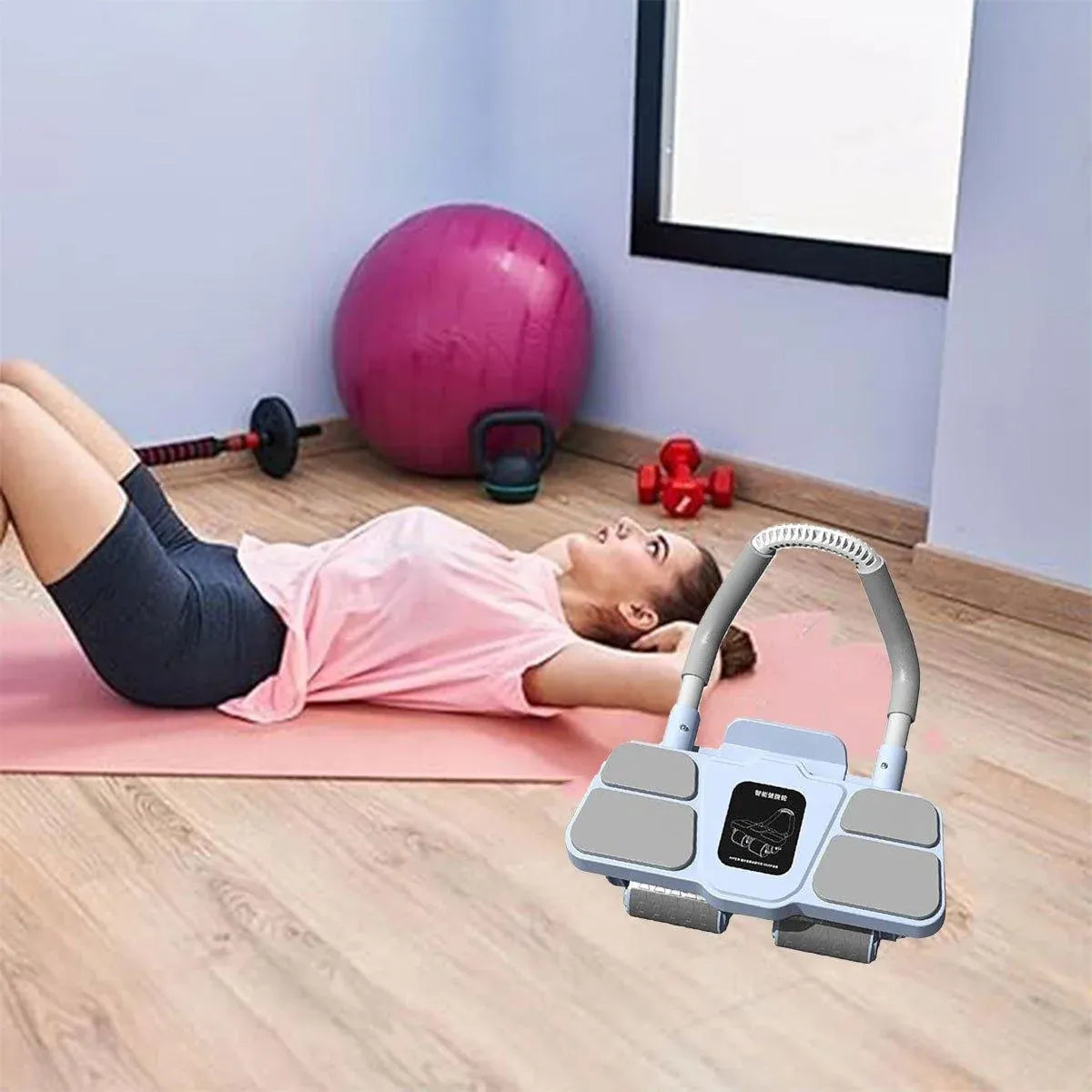 Four Wheel Abdominal Roller Automatic Rebound Ab Machine Home Fitness Equipment - Black