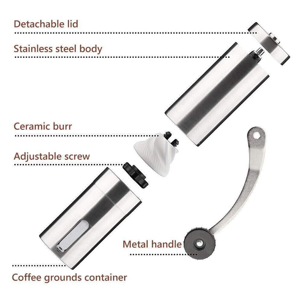 Manual Coffee Grinder Stainless Steel Ceramic Burr Hand Crank Portable Mill