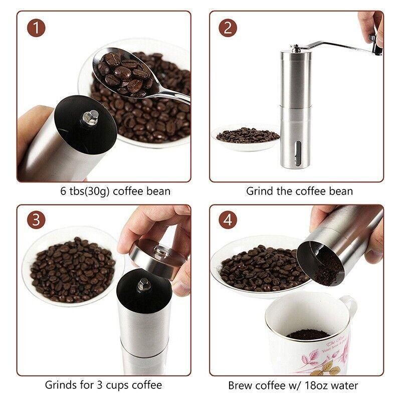 Manual Coffee Grinder Stainless Steel Ceramic Burr Hand Crank Portable Mill