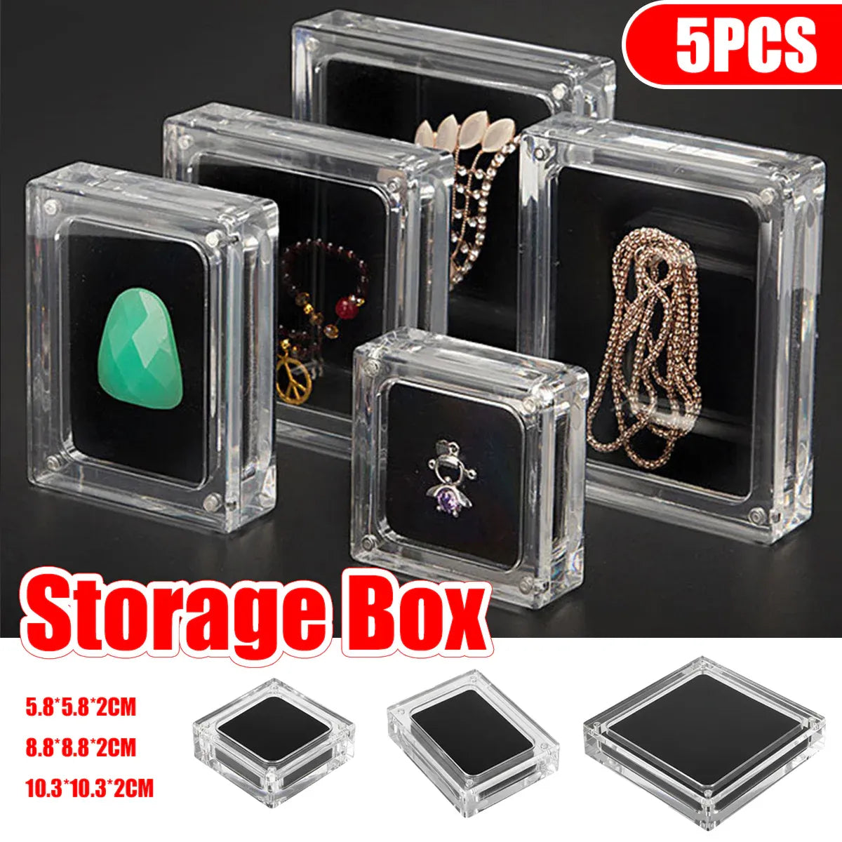 5PCS Acrylic Transparent Jewelry Display Case Necklace Earring Ring Bracelet - 6.8x6.8x2cm