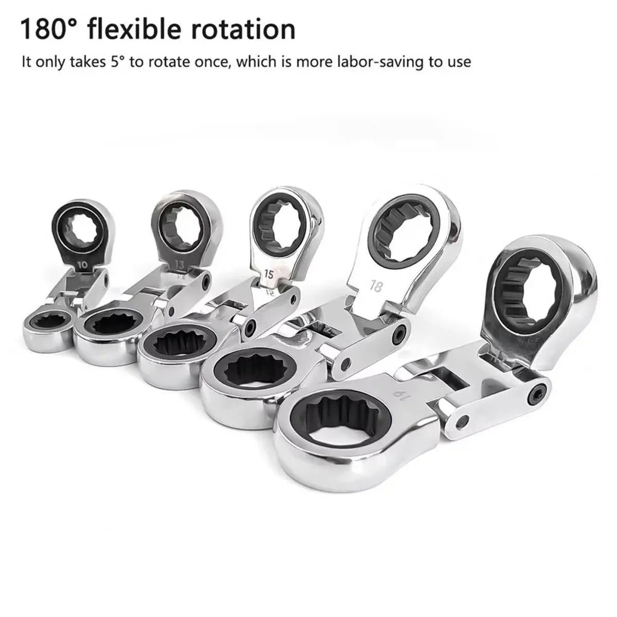 5PCS Flexible Head Ratchet Wrench Set 180 Flexible Rotation for Garage Tool Kit